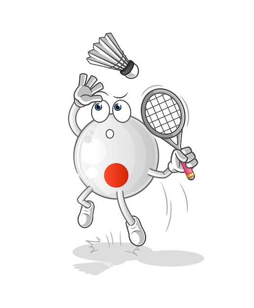 La bandera de japón aplasta una caricatura de bádminton. vector de mascota de dibujos animados