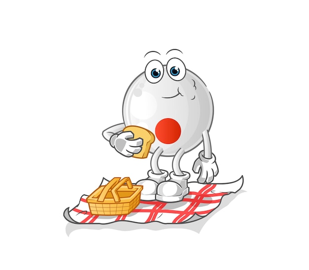 Bandera de Japón en una caricatura de picnic. vector de mascota de dibujos animados