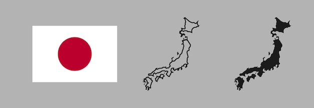 La bandera de Japón y la silueta del mapa lineal e ilustración negra Vector