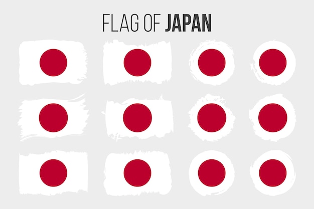 Bandera de Japón Trazo de pincel de ilustración y banderas grunge de Japón aislado en blanco