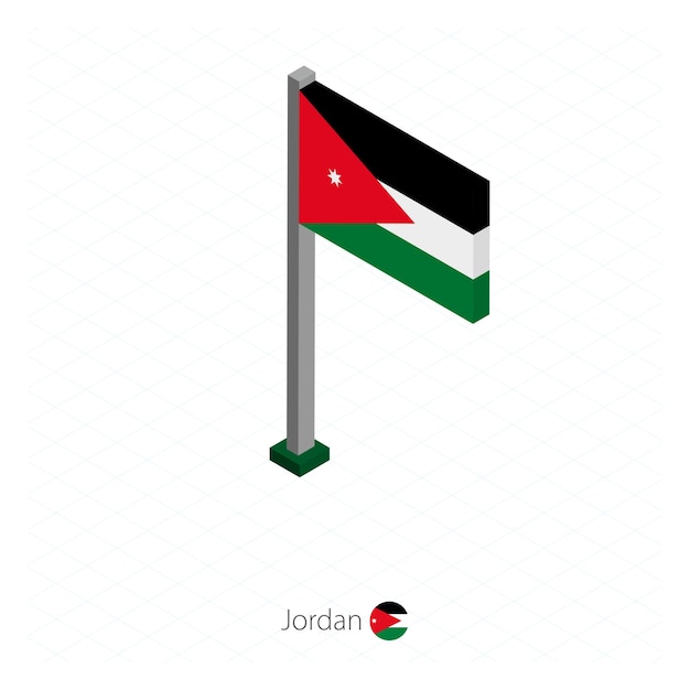 Bandera de Jordania en asta de bandera en dimensión isométrica Fondo azul isométrico Ilustración vectorial