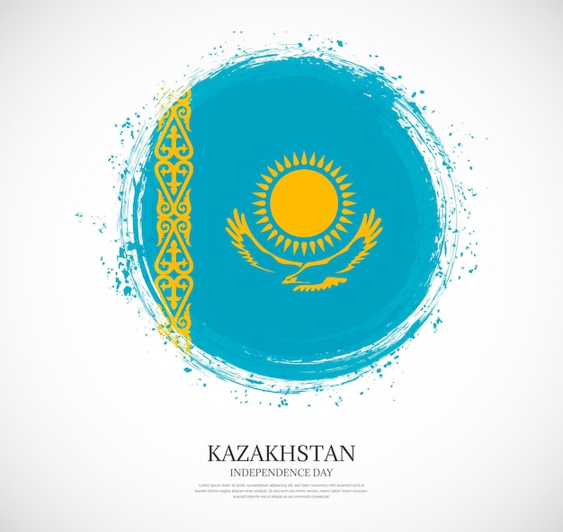 La bandera de Kazajstán con trazo de pincel de forma grungy circular creativa sobre un fondo sólido