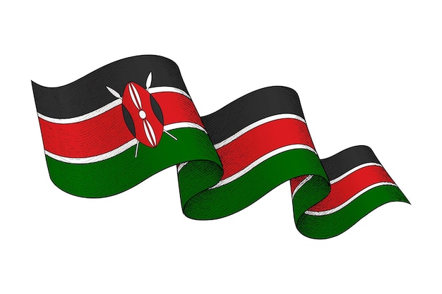 Bandera de Kenia con forma de cinta ondulada y textura grabada
