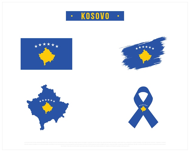 Bandera de Kosovo Bandera de pincel de Kosovo Bandeira de cinta y mapa de Kosovo sobre un fondo blanco