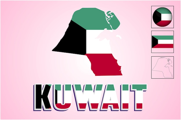 Vector bandera de kuwait y mapa en ilustración vectorial