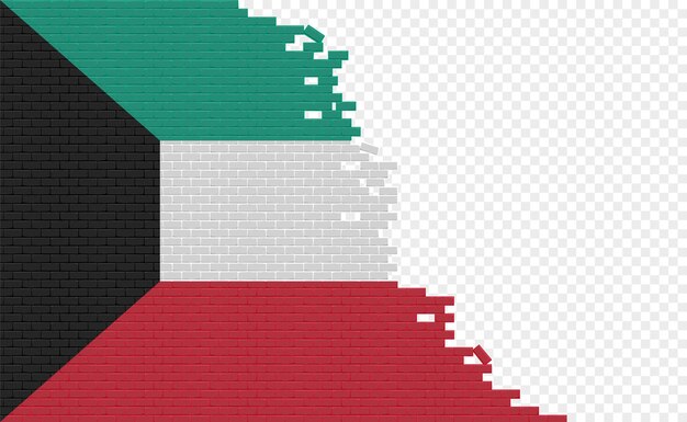 Bandera de Kuwait en la pared de ladrillos rotos. Campo de bandera vacío de otro país. Comparación de países.