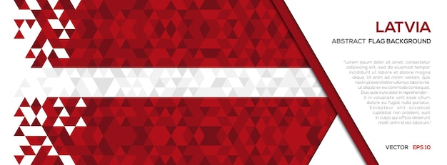 Bandera de Letonia con fondo de forma geométrica de polígono abstracto