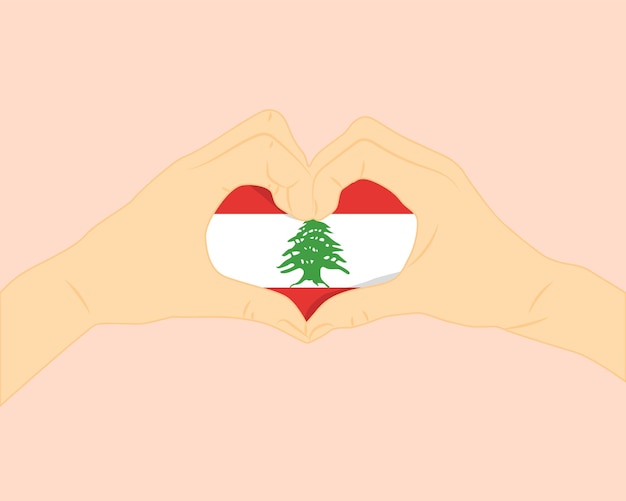 bandera del Líbano con dos manos forma de corazón expresar amor o afecto concepto