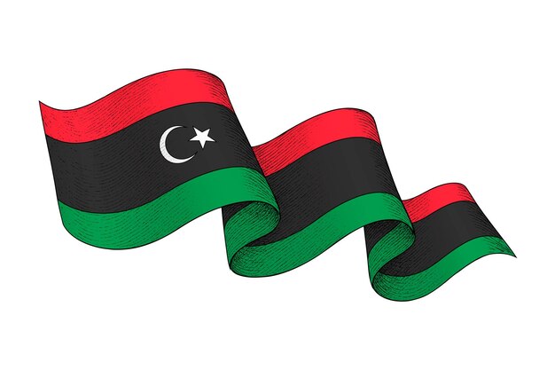 Bandera de Libia con forma de cinta ondulada y textura grabada