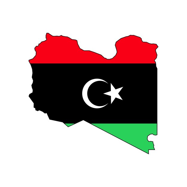 bandera de Libia con mapa de contorno aislado en fondo blanco Ilustración vectorial África del Norte