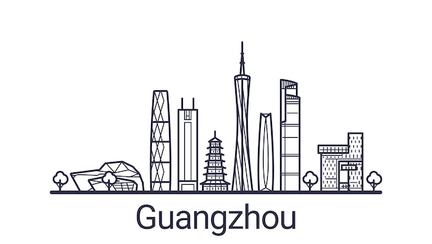 Bandera lineal de la ciudad de Guangzhou dibujada a mano