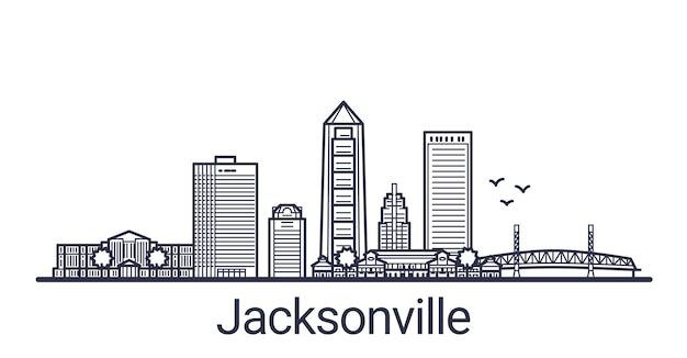 Bandera lineal de la ciudad de Jacksonville. Todos los edificios