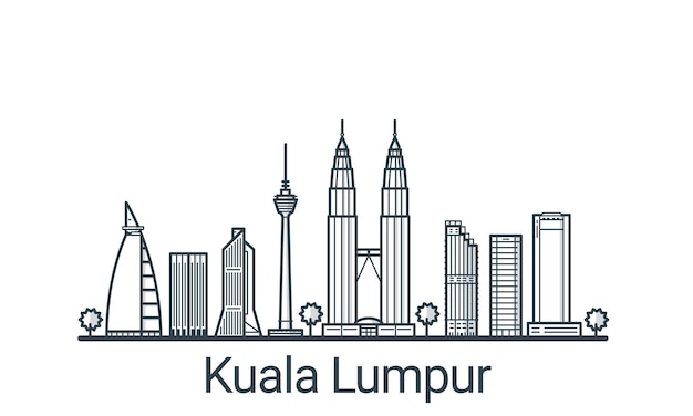 Bandera lineal de la ciudad de kuala lumpu. todos los edificios