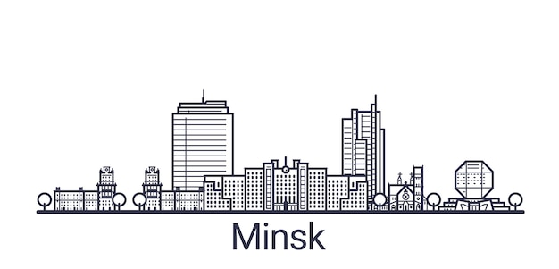 Bandera lineal de la ciudad de Minsk. Todo el arte de los edificios de Minsk.