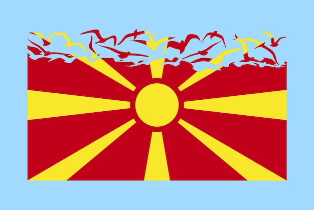 Bandera de macedonia con concepto de libertad bandera de macedonia transformándose en vector de pájaros voladores