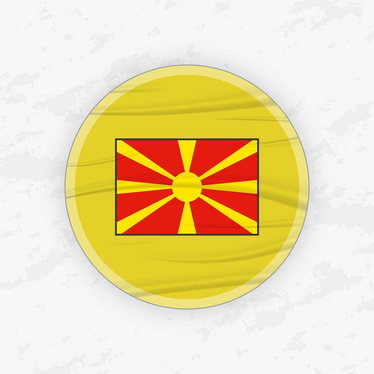 Vector bandera macedonia en un diseño de emblema circular abstracto ilustración de pegatina redonda