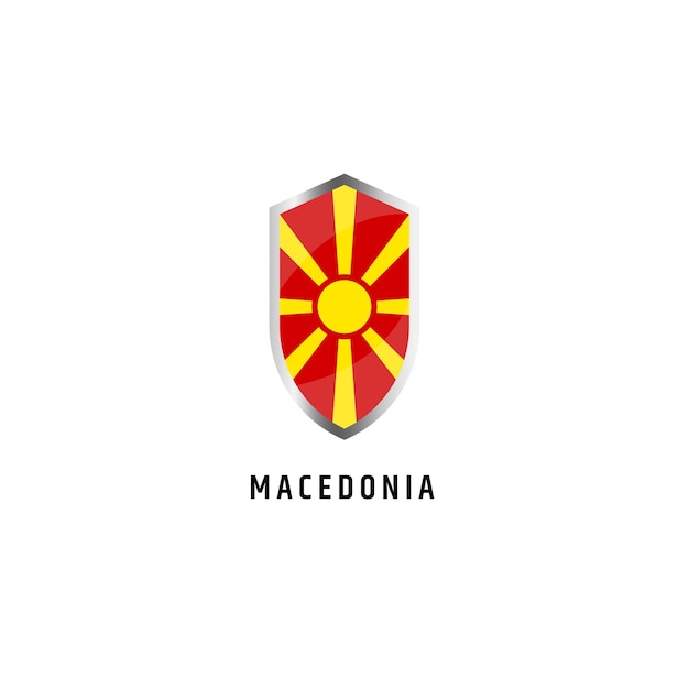 Vector bandera de macedonia con icono de forma de escudo ilustración vectorial plana