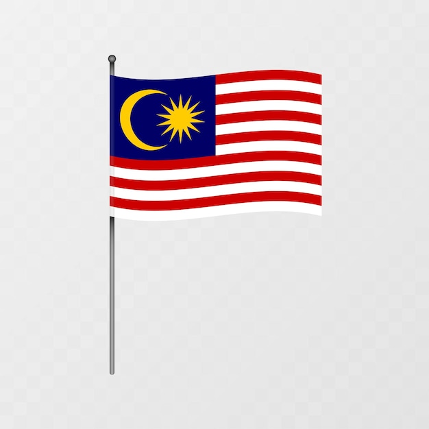 Bandera de Malasia en el mástil Ilustración vectorial