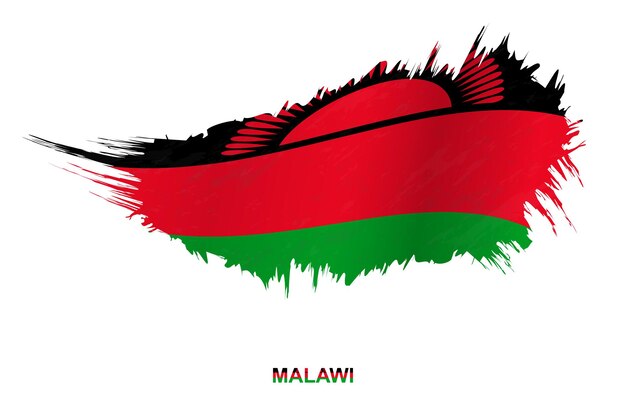 Bandera de malawi en estilo grunge con efecto de ondulación, bandera de trazo de pincel grunge vector.