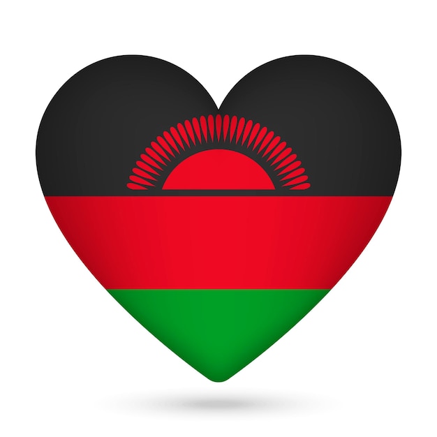 Bandera de Malawi en forma de corazón ilustración vectorial