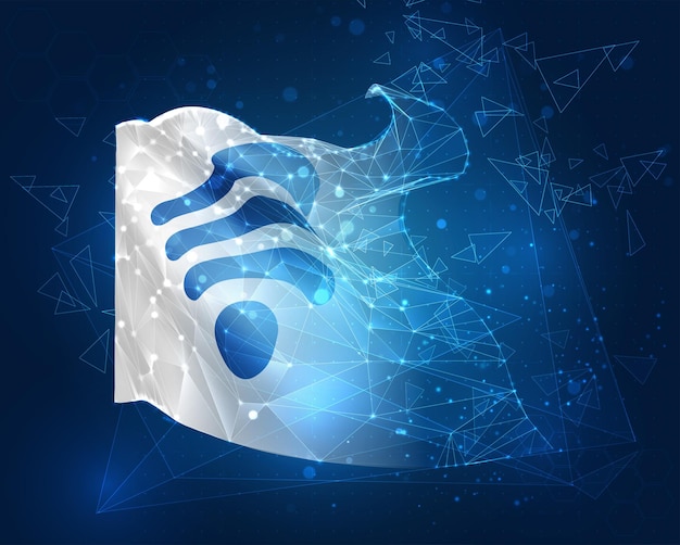 Bandera de malla vectorial 3d de objeto 3D abstracto virtual de onda wifi de polígonos triangulares sobre un fondo azul