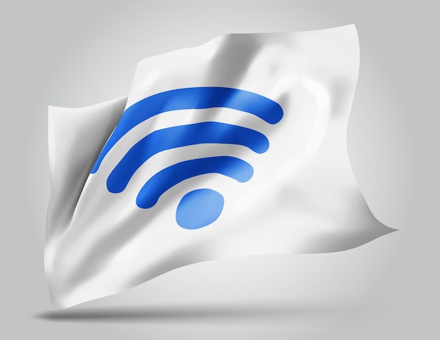 Bandera de malla vectorial 3d de onda wi-fi sobre un fondo blanco con olas en el viento.