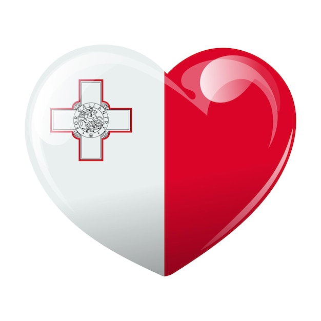 Vector bandera de malta en forma de corazón corazón con bandera de malta vector de ilustración 3d