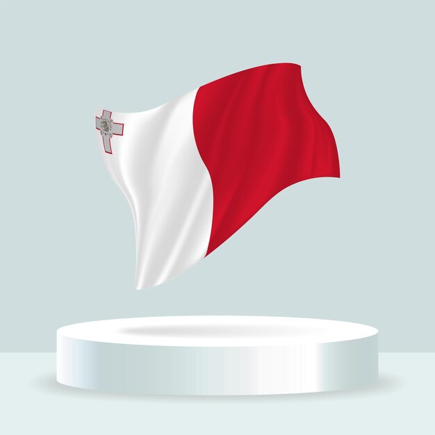 Bandera de Malta Representación 3d de la bandera que se muestra en el stand Bandera ondeante en colores pastel modernos