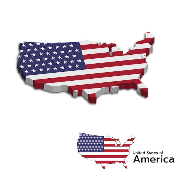 Bandera y mapa 3D interactivo de Estados Unidos en formas y colores