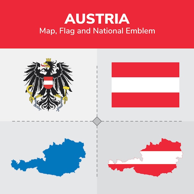 Bandera del mapa de austria y emblema nacional