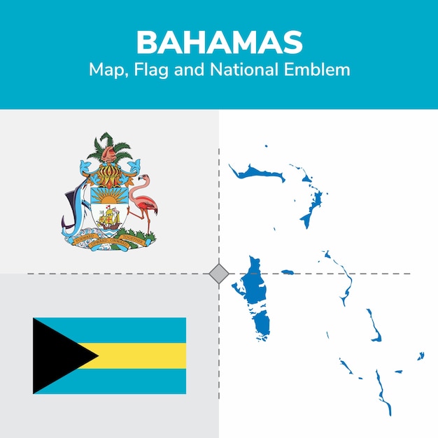 Bandera del mapa de bahamas y emblema nacional