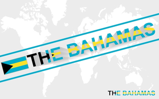 La bandera del mapa de Bahamas y la ilustración de texto