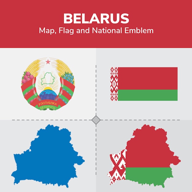 Bandera del mapa de Bielorrusia y emblema nacional