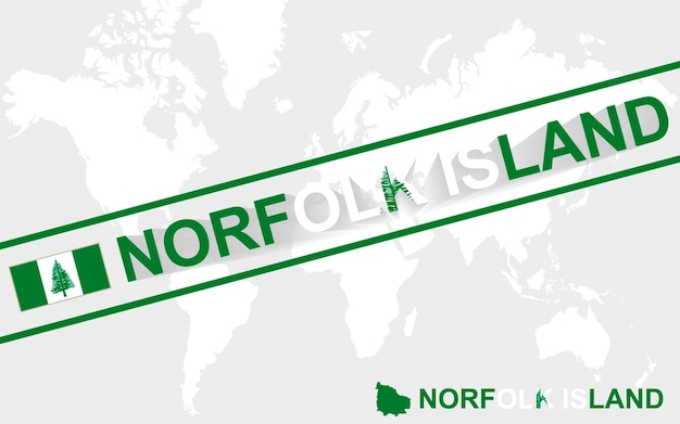Bandera de mapa de la isla de Norfolk e ilustración de texto
