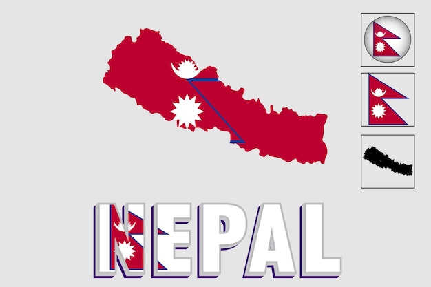 Bandera y mapa de Nepal en un gráfico vectorial