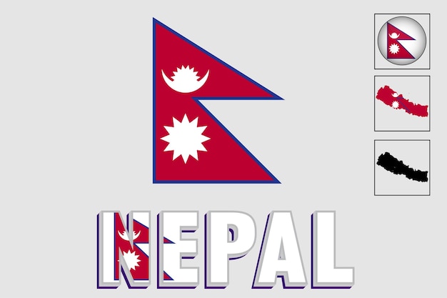 Bandera y mapa de Nepal en un gráfico vectorial