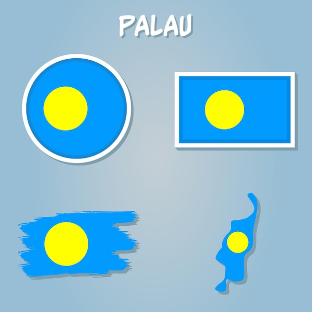 Bandera y mapa de la República de Palau con la bandera del país de Palau