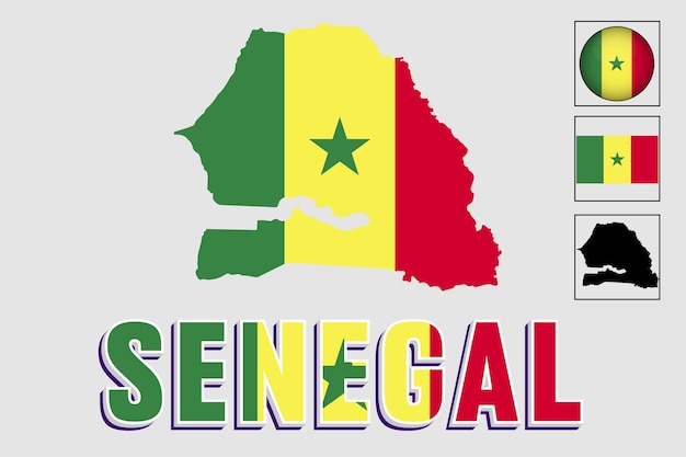 Vector bandera y mapa de senegal en un gráfico vectorial