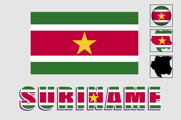 Bandera y mapa de Suriname en un gráfico vectorial