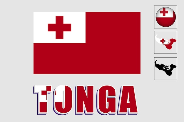 Bandera y mapa de Tonga en un gráfico vectorial
