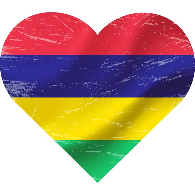 La bandera de Mauricio en forma de corazón grunge vintage La bandera de mauricio corazón Símbolo de la bandera vectorial