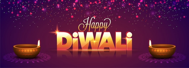 Bandera de los medios sociales con 3D Texto de oro Feliz Diwali.