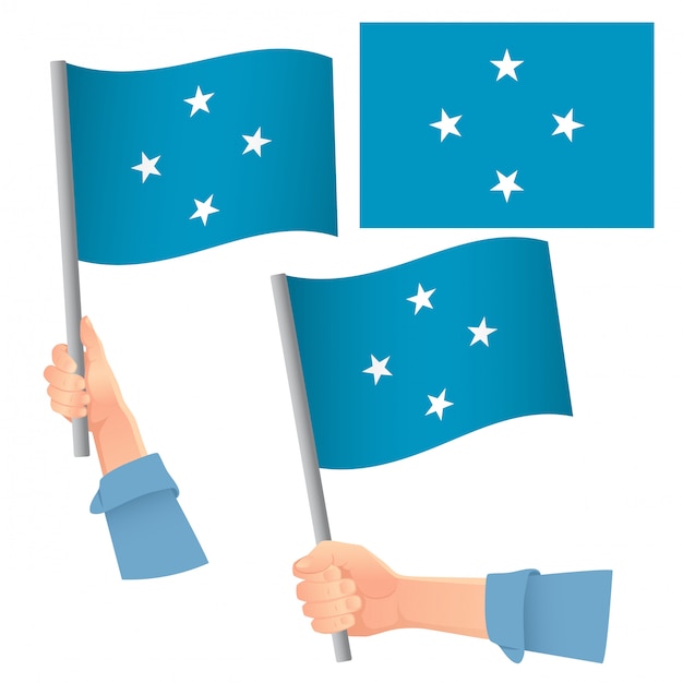 Bandera de micronesia en mano