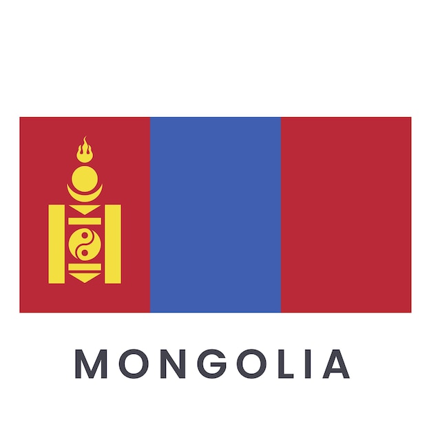 Bandera de Mongolia aislada sobre un fondo blanco