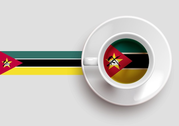 Bandera de mozambique con café en la ilustración de vector de vista superior