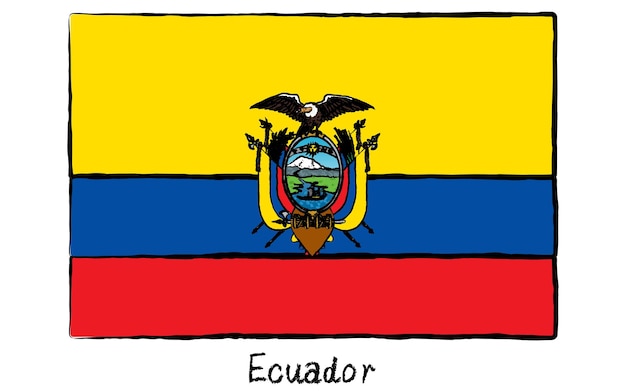 Bandera mundial analógica dibujada a mano por el Ecuador