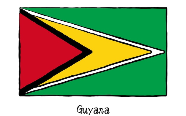 Vector bandera mundial analógica dibujada a mano de la república de guyana