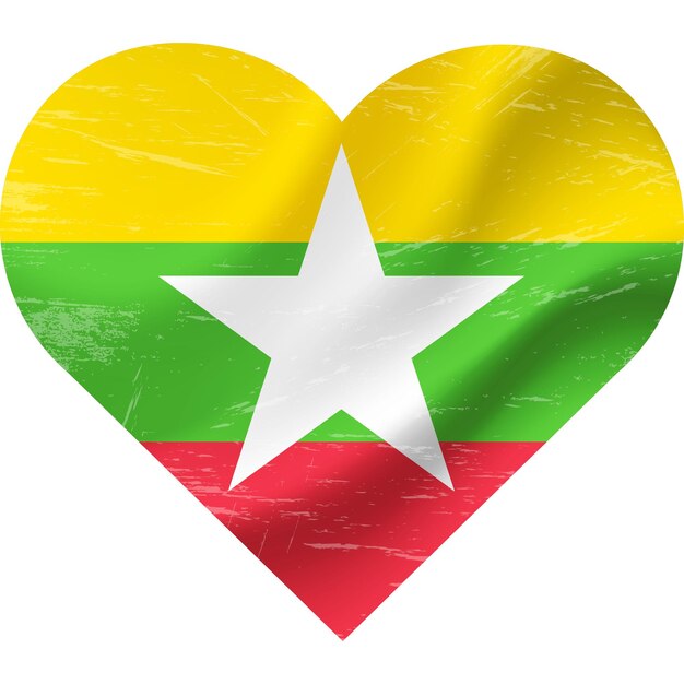 La bandera de Myanmar en forma de corazón grunge vintage la bandera de Myanmar corazón símbolo de la bandera vectorial