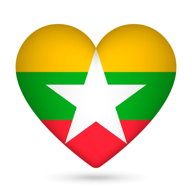 Bandera de Myanmar en forma de corazón ilustración vectorial