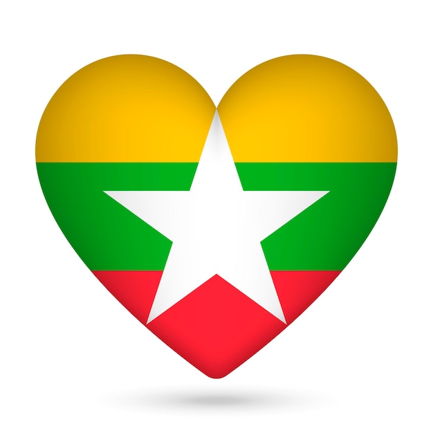 Bandera de Myanmar en forma de corazón ilustración vectorial